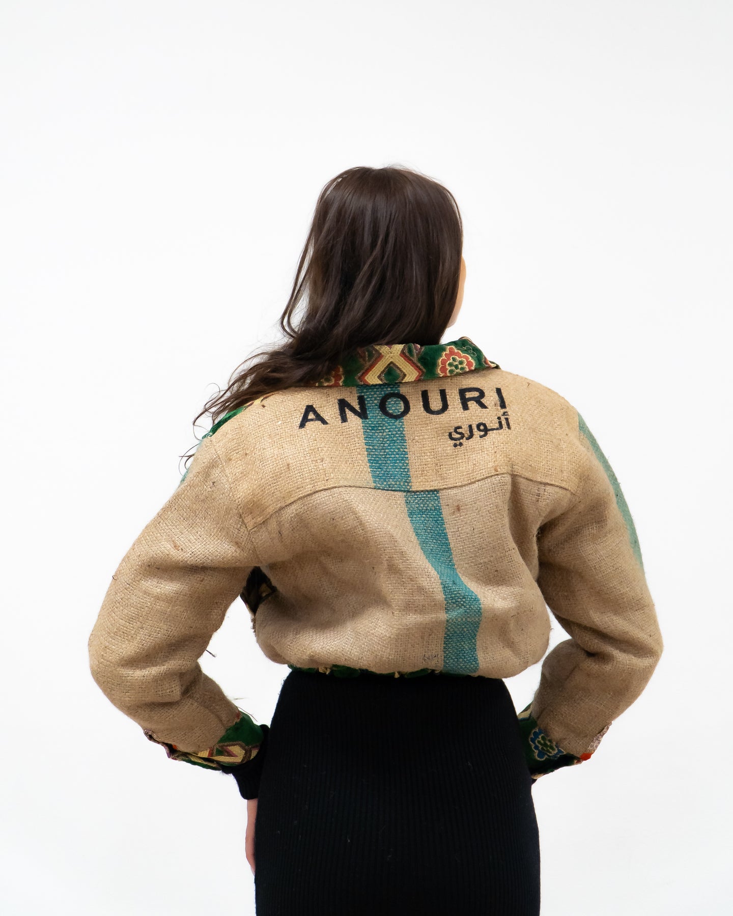 ANOURI - Green & Gold Crop Burlap Jacket